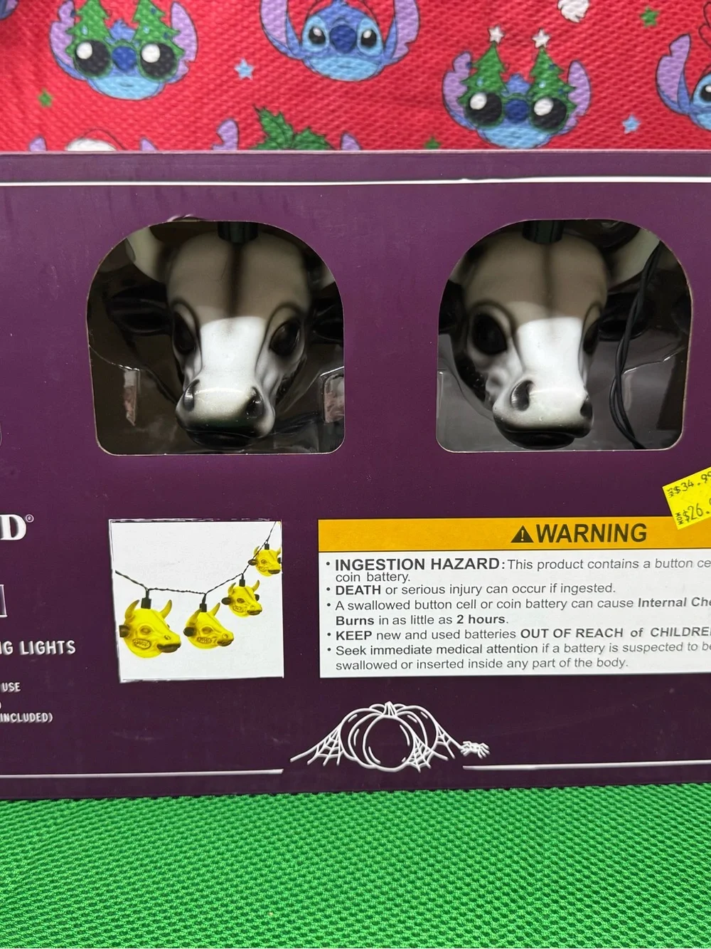 Halloween Cow Skull String Lights — White Cow Design batter operated